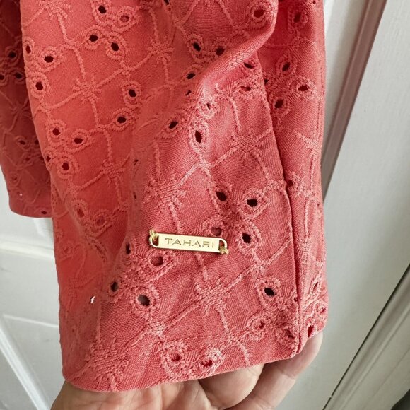 Tahari Girl Size 6 Eyelet Dress Salmon With Hair Scrunchie & Built-In Slip NWT’s - Picture 6 of 9